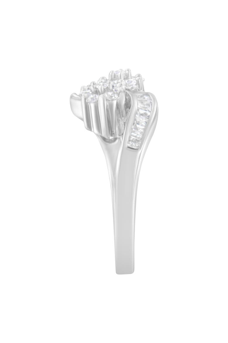 14K White Gold Round and Baguette Diamond Bypass Ring, Alternate, color, White Gold
