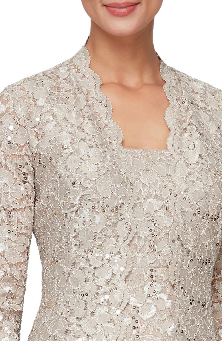 SL FASHIONS Sequin Lace A-Line Gown with Jacket, Alternate, color, Champagne