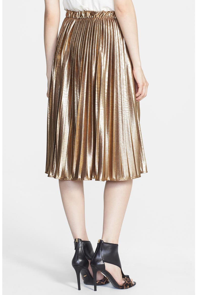 Metallic Pleat Skirt, Alternate, color, METALLIC GOLD