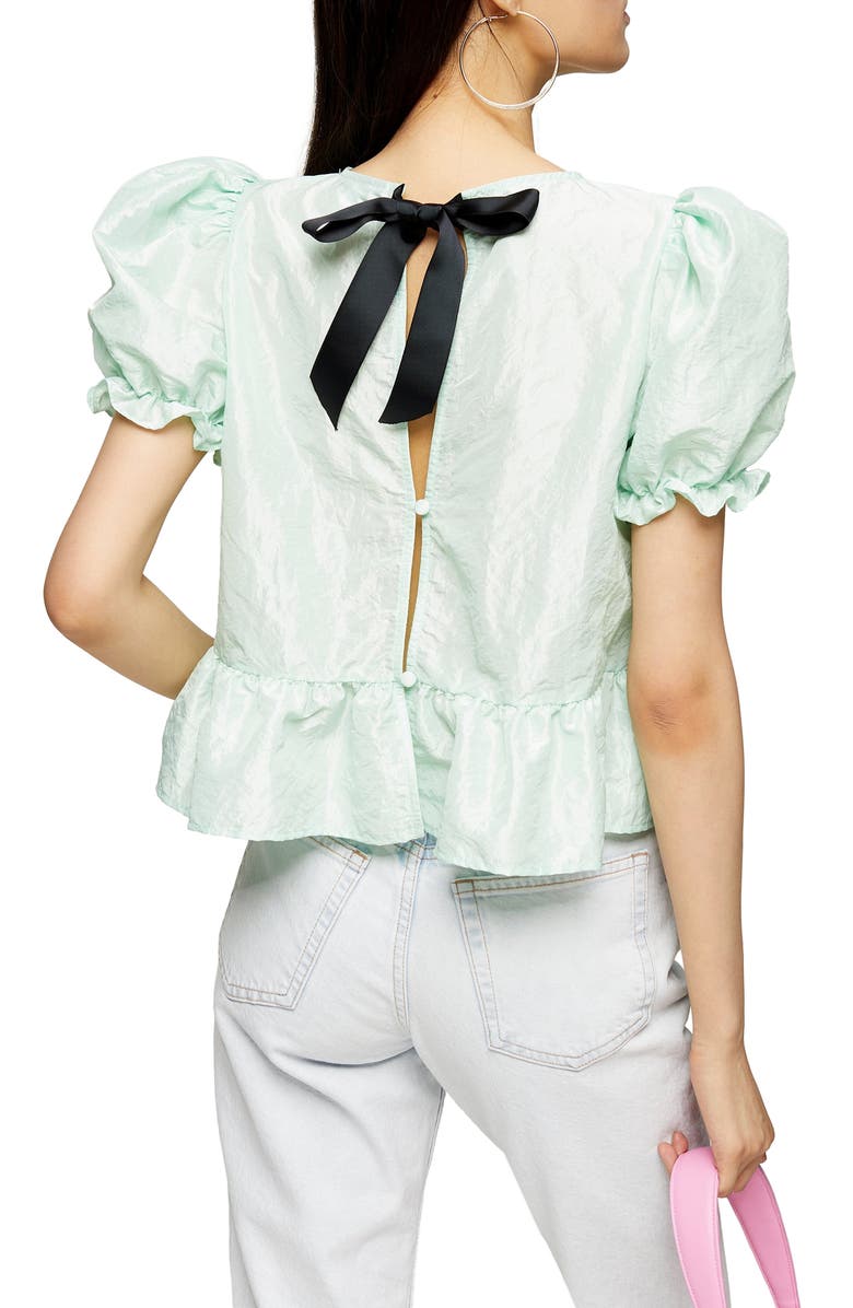 Topshop Bow Back Taffeta Blouse, Alternate, color,