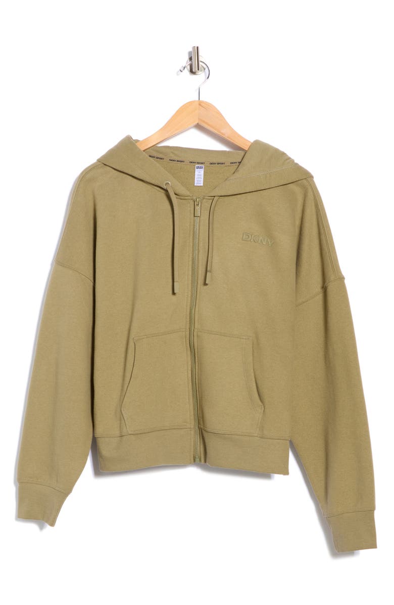 DKNY Logo Full Zip Hoodie, Alternate, color, Utility Green