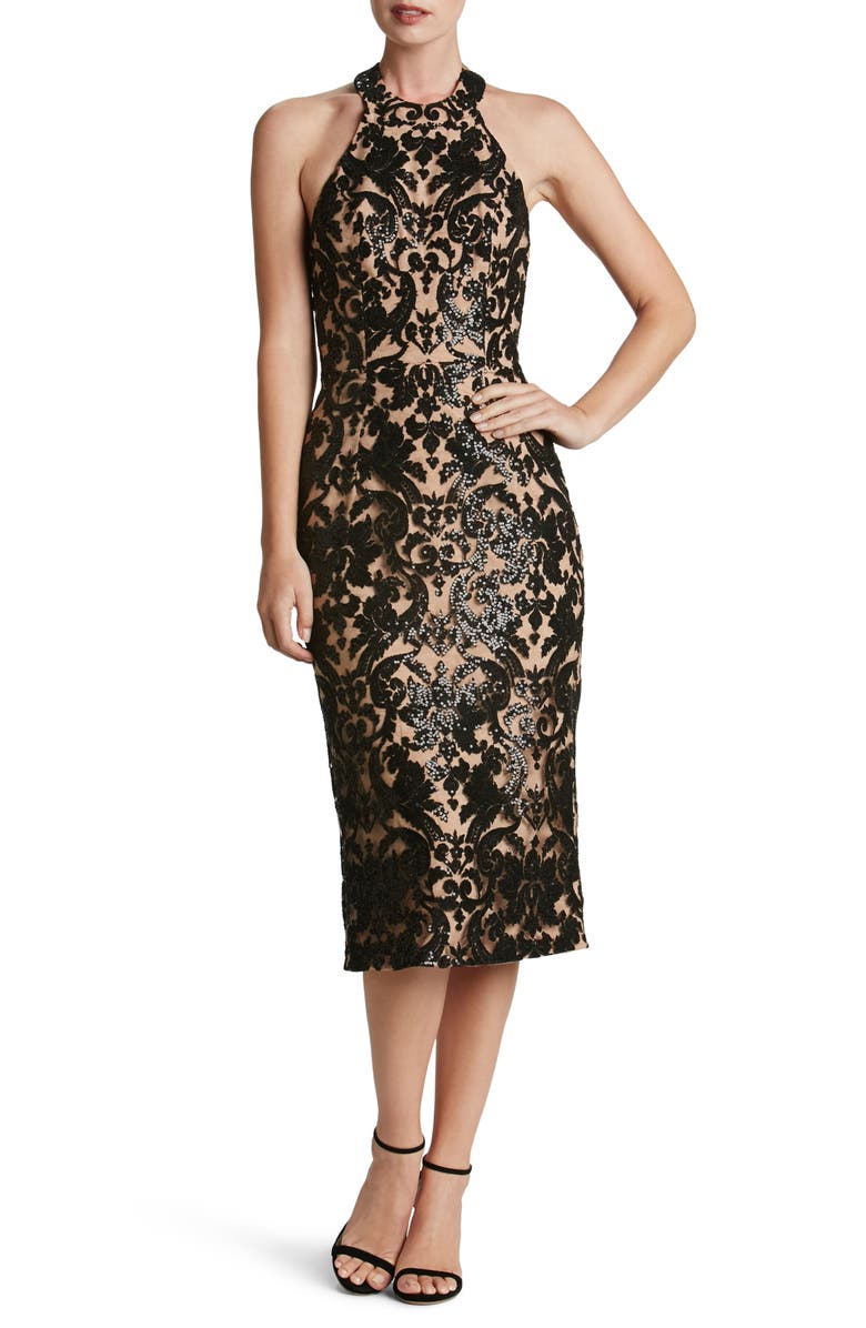 Dress the Population Cassie Sequin Midi Dress, Main, color, 