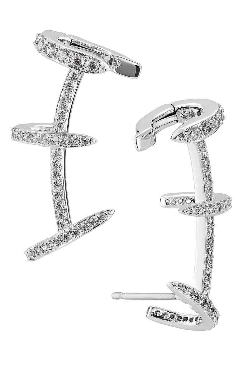 Leah Pavé Cage Ear Crawlers, Main, color, RHODIUM