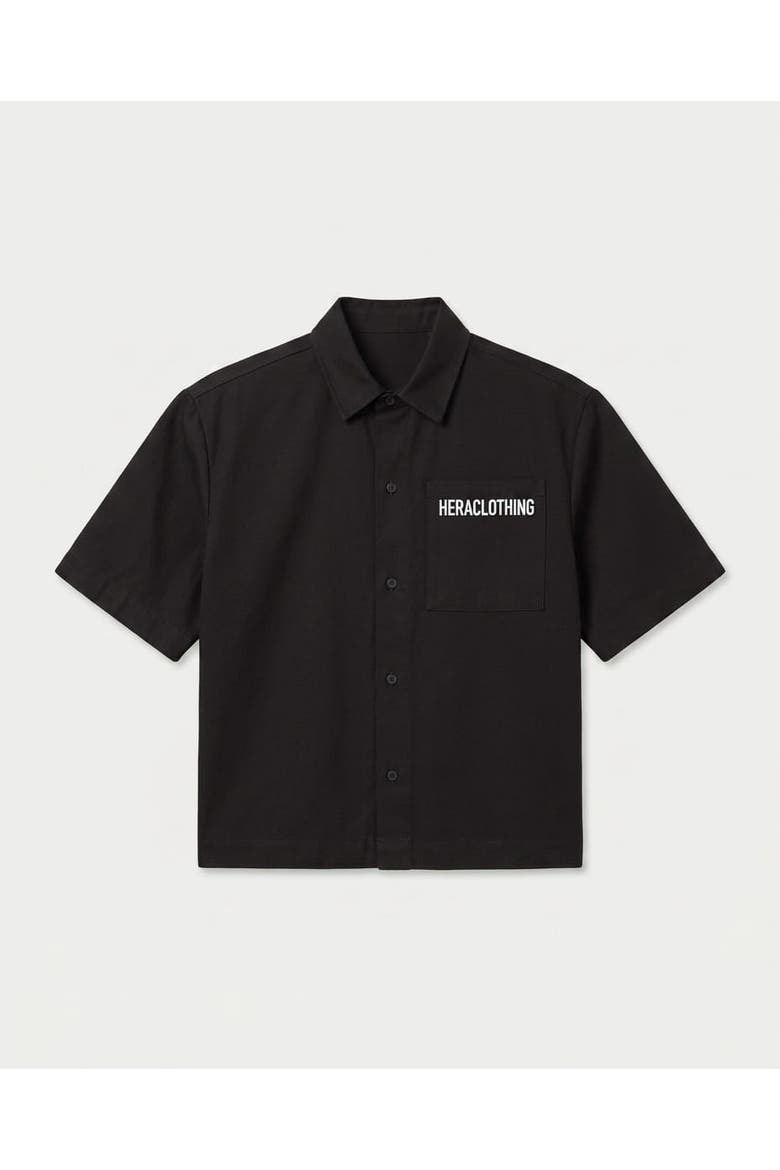 Canvas Short Sleeve Oversized Shirt, Alternate, color, Black