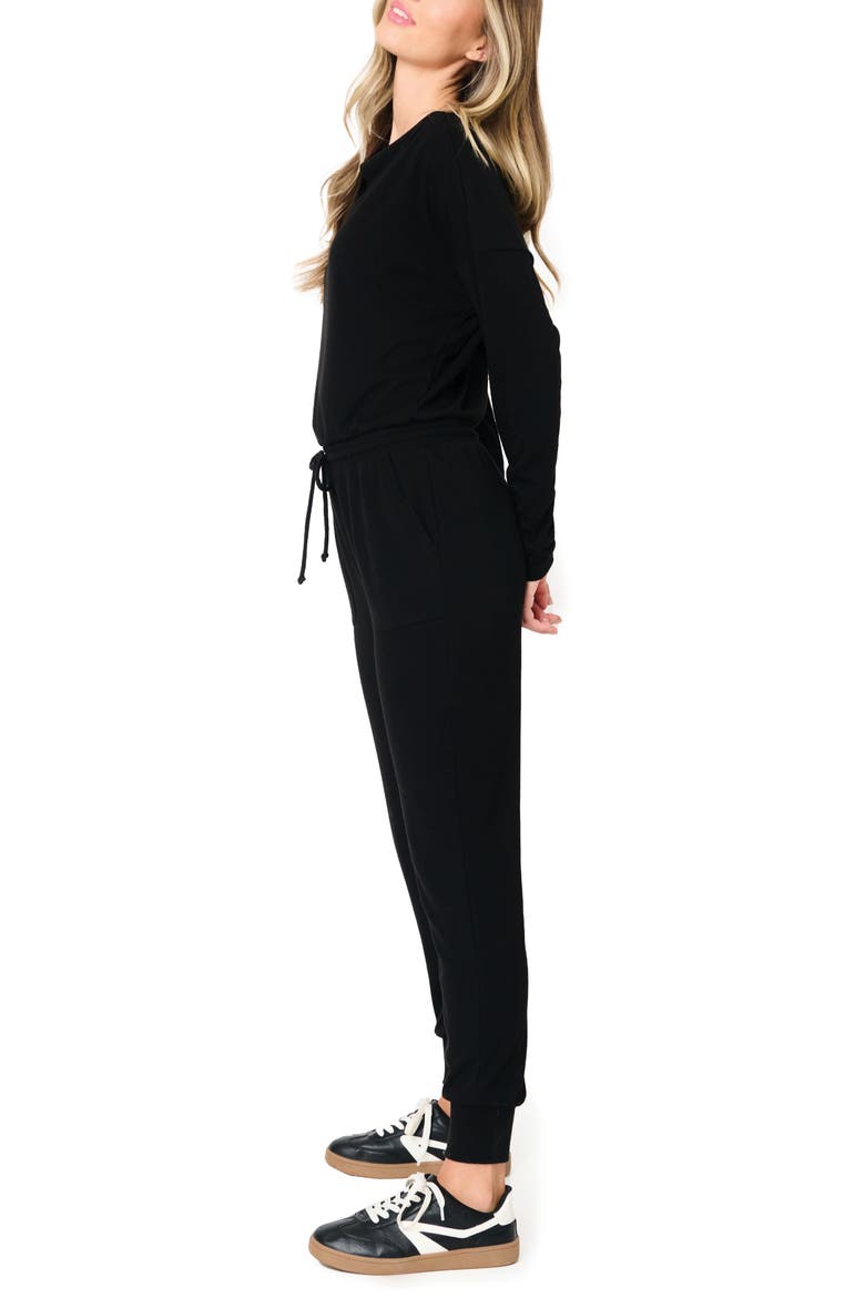 Luxe Off the Shoulder Long Sleeve Knit Jumpsuit, Alternate, color, BLACK