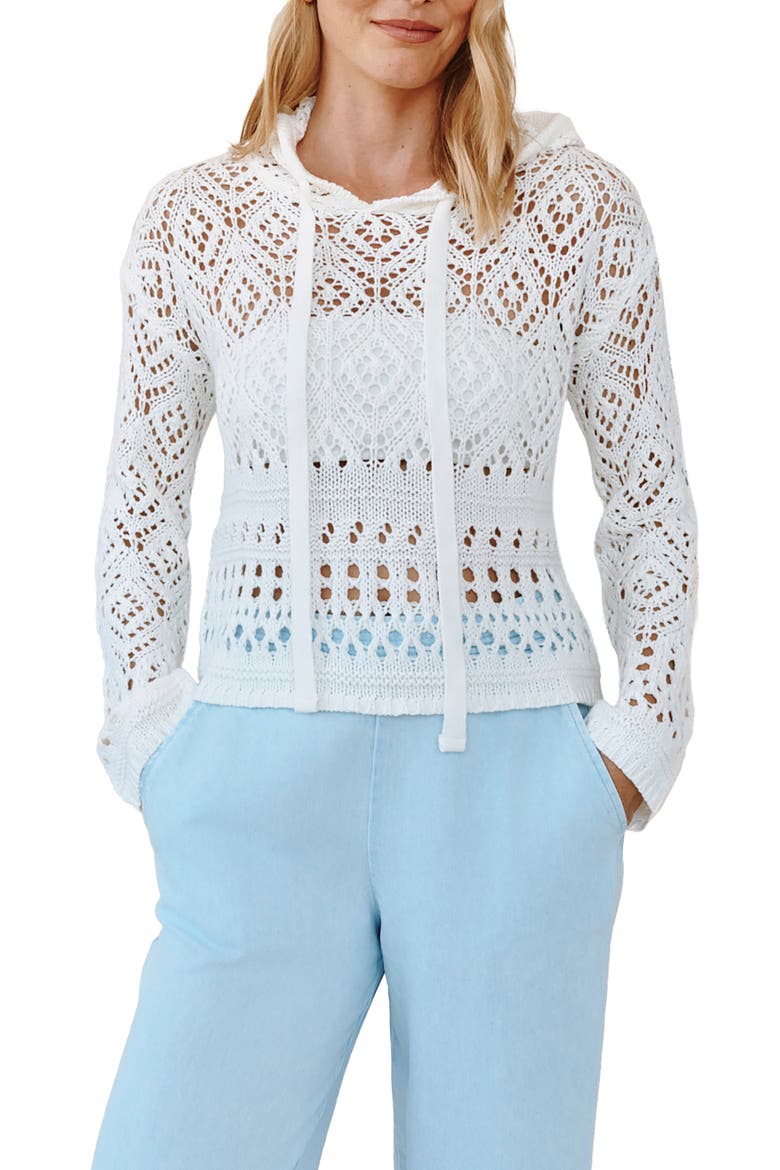 Sheer Cotton Blend Open Stitch Hoodie, Main, color, WHITE