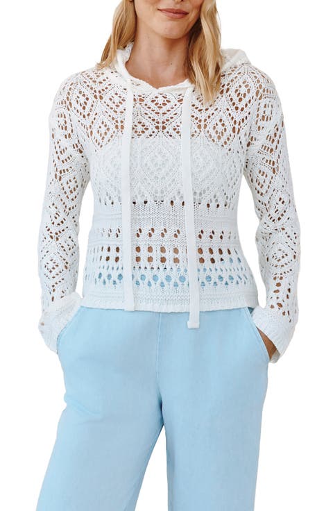 Sheer Cotton Blend Open Stitch Hoodie