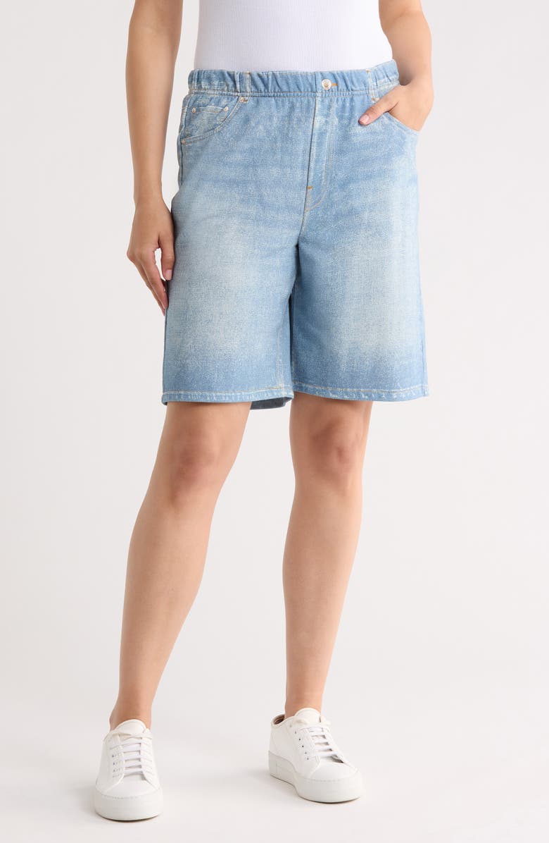ECRU Mirage Denim Printed French Terry Shorts, Main, color, Light Wash