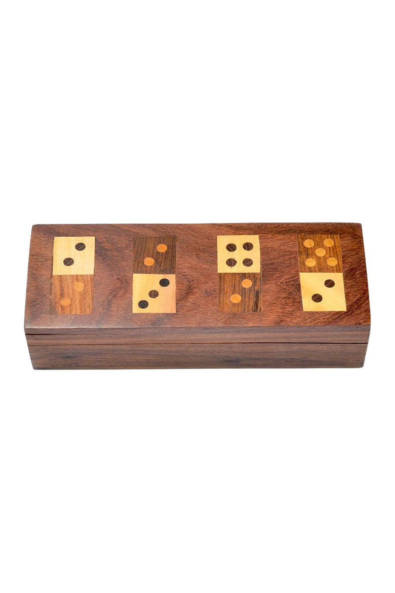 Domino Family Fun Wooden Game Set - Handmade, Main, color, Brown