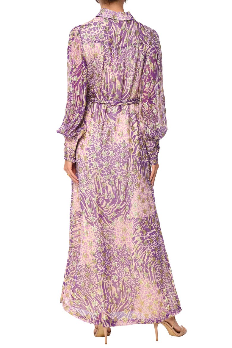 Beverly Metallic Tie Waist Long Sleeve Maxi Shirtdress, Alternate, color, PURPLE