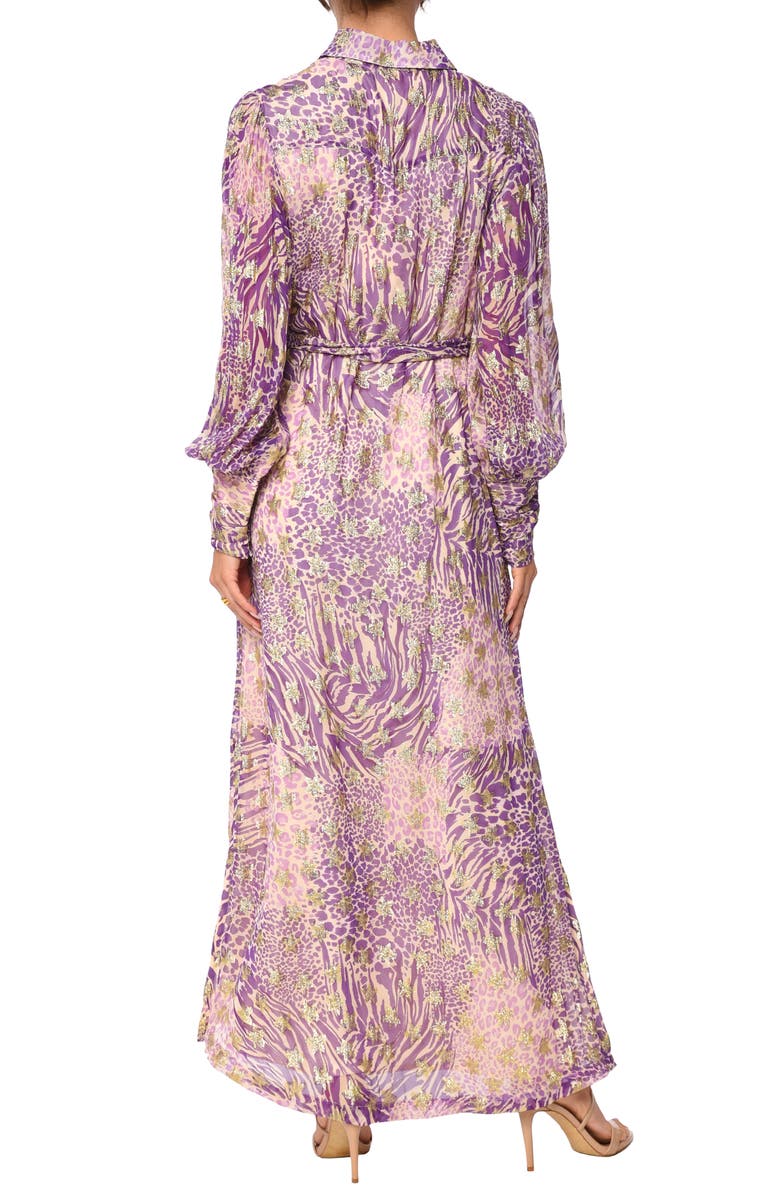 CIEBON Beverly Metallic Tie Waist Long Sleeve Maxi Shirtdress, Alternate, color, 