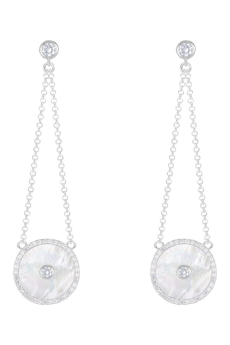 Mother-of-Pearl & CZ Chain Drop Earrings, Main, color, WHITE