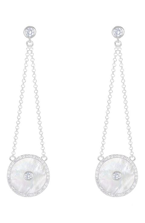 Mother-of-Pearl & CZ Chain Drop Earrings