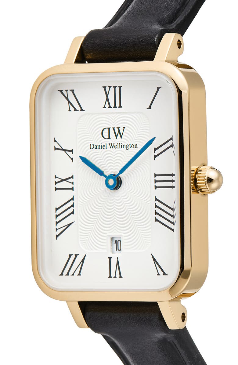 Daniel Wellington Quadro Leather Strap Watch, 20mm x 26mm, Alternate, color, Gold