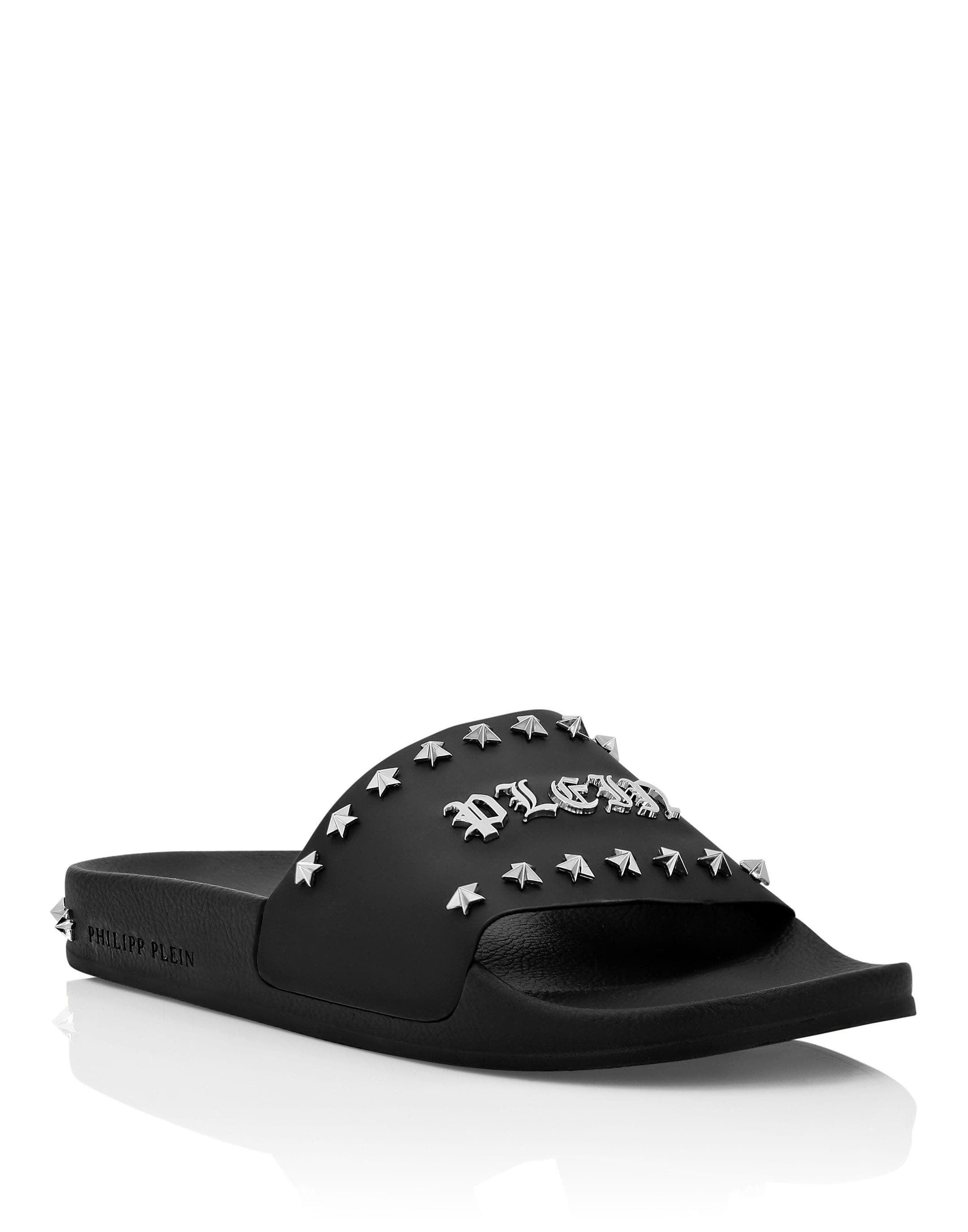 Flat Gummy Sandals Gothic Plein Unisex, Main, color, black