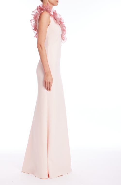 Badgley Mischka Collection Floral Appliqué Stretch Crepe Gown In Blush Multi