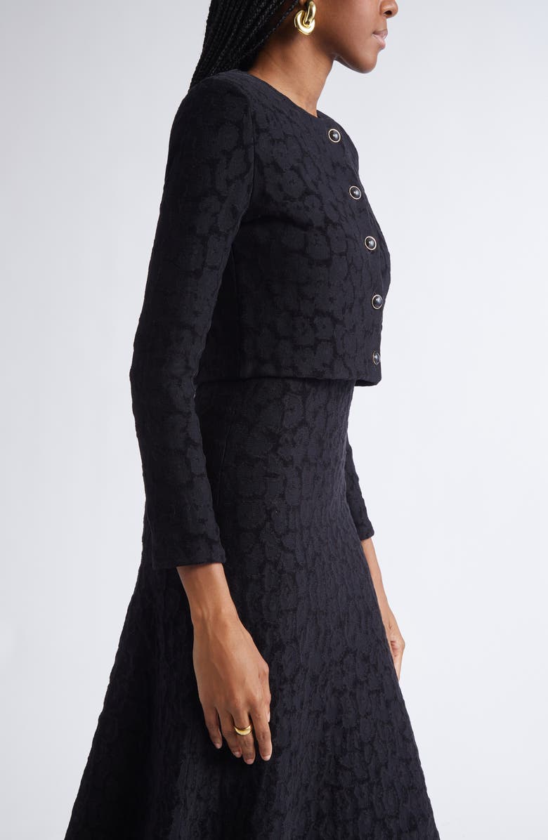 ST. JOHN Leopard Jacquard Crop Cardigan Jacket, Alternate, color, Black Multi