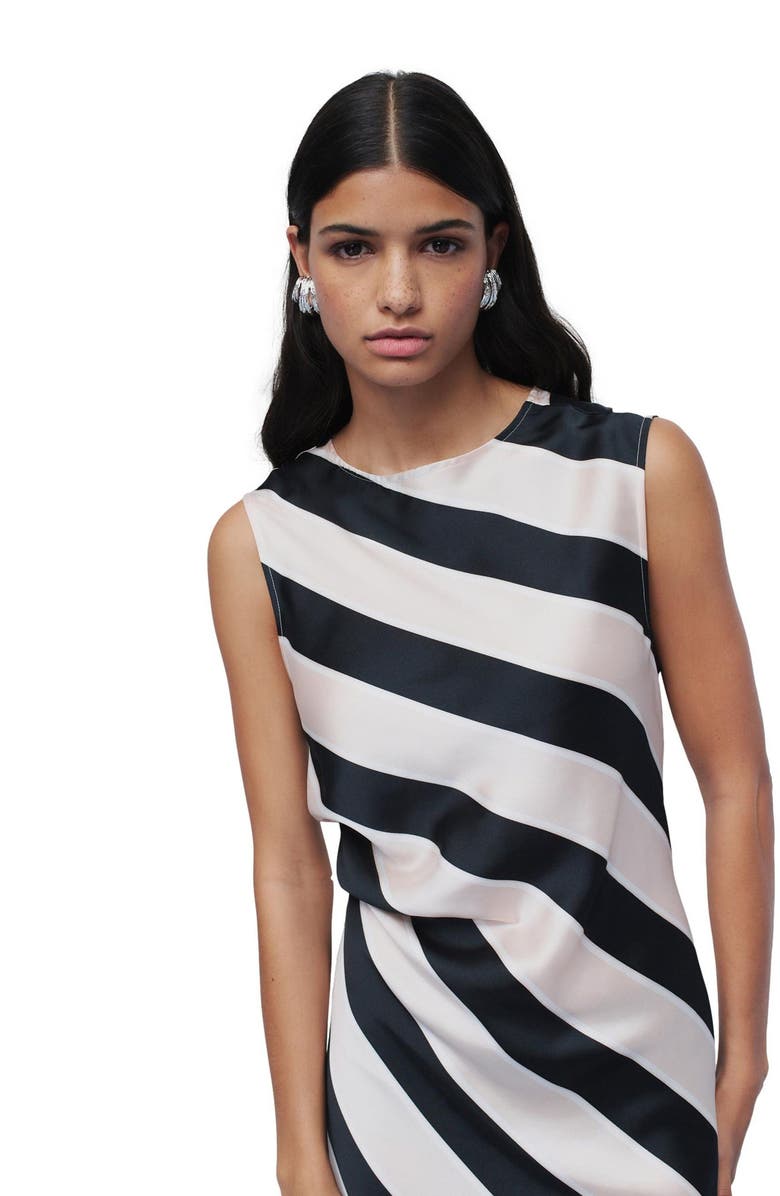 NEXT Stripe Sleeveless Satin Drape Midi Dress, Alternate, color, Black