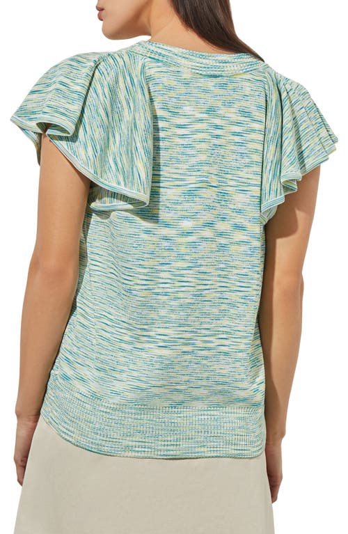 Ming Wang Space Dye Flutter Sleeve Cardigan In White/bermuda/lime