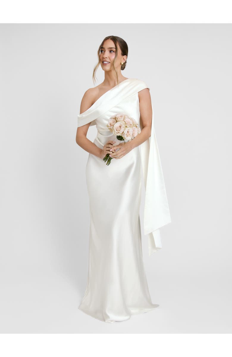 Six Stories Drape One Shoulder Bridesmaid Dress, Main, color, Ivory