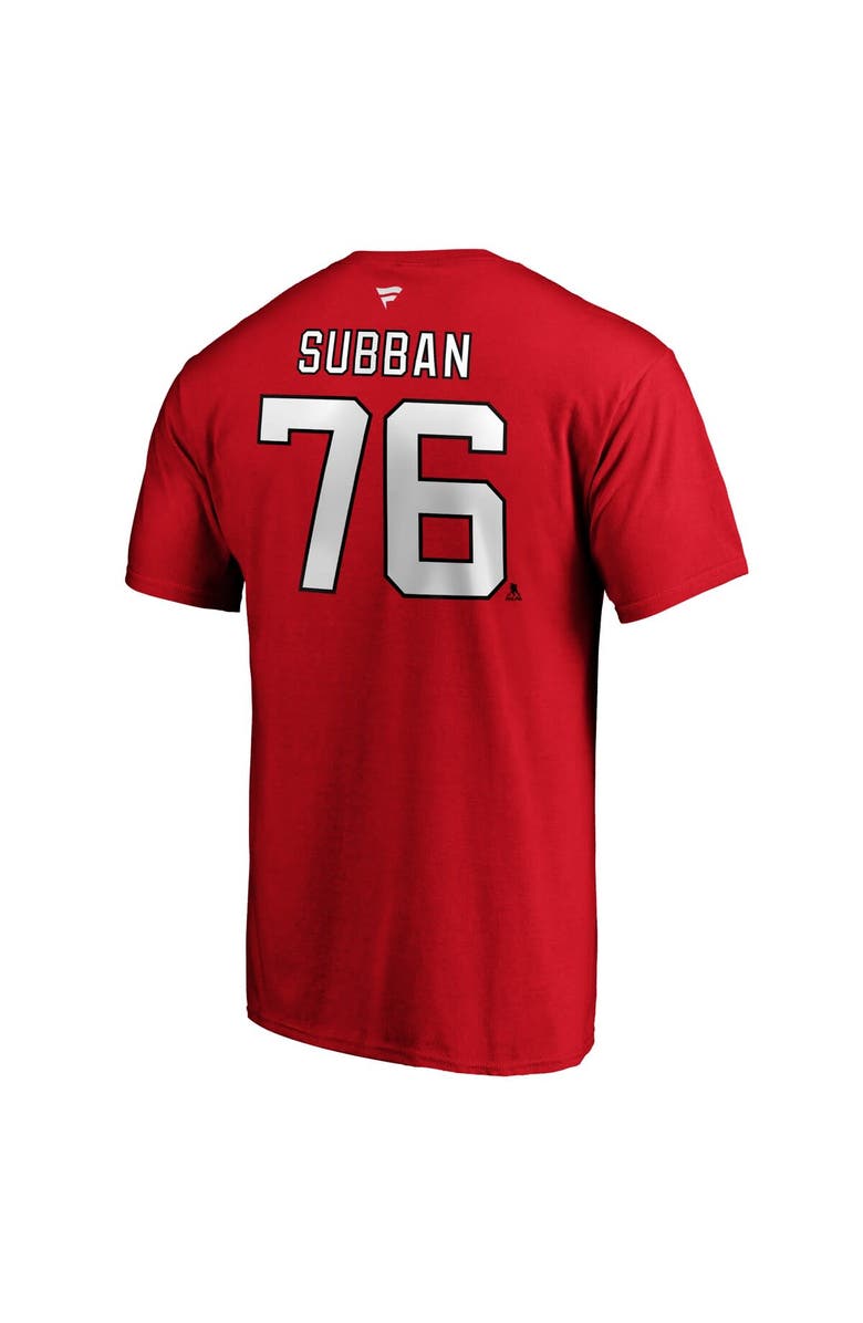 FANATICS Men's Fanatics Branded P.K. Subban Red New Jersey Devils Authentic Stack Name & Number T-Shirt, Alternate, color,