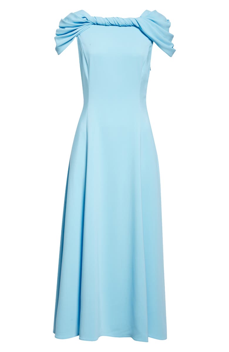Oscar de la Renta Twist Detail Cap Sleeve Stretch Cady Midi Dress, Alternate, color, Baby Blue