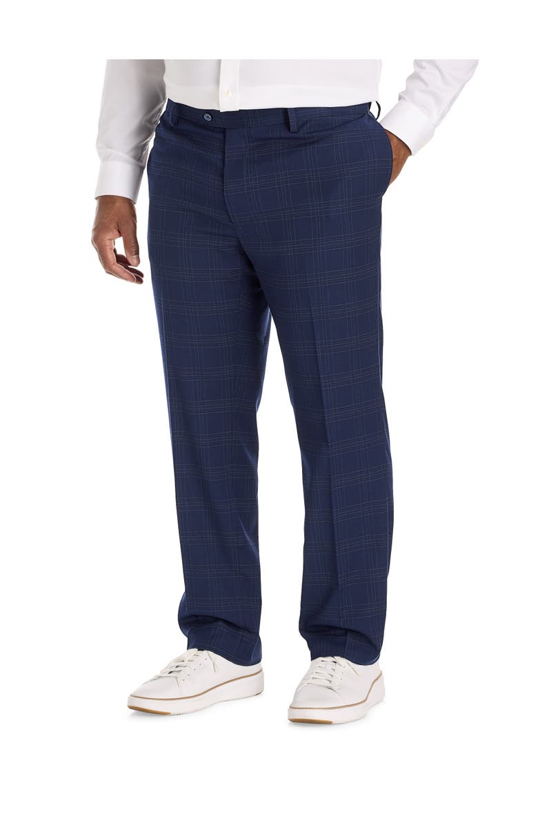 Oak Hill by DXL Big & Tall  Traditional Waist-Relaxer Plaid Dress Pants, Main, color, Navy