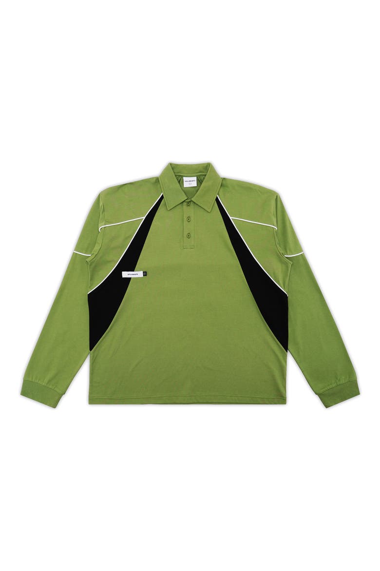Captain Colorblock Long Sleeve Cotton Polo Shirt, Main, color, MOSS