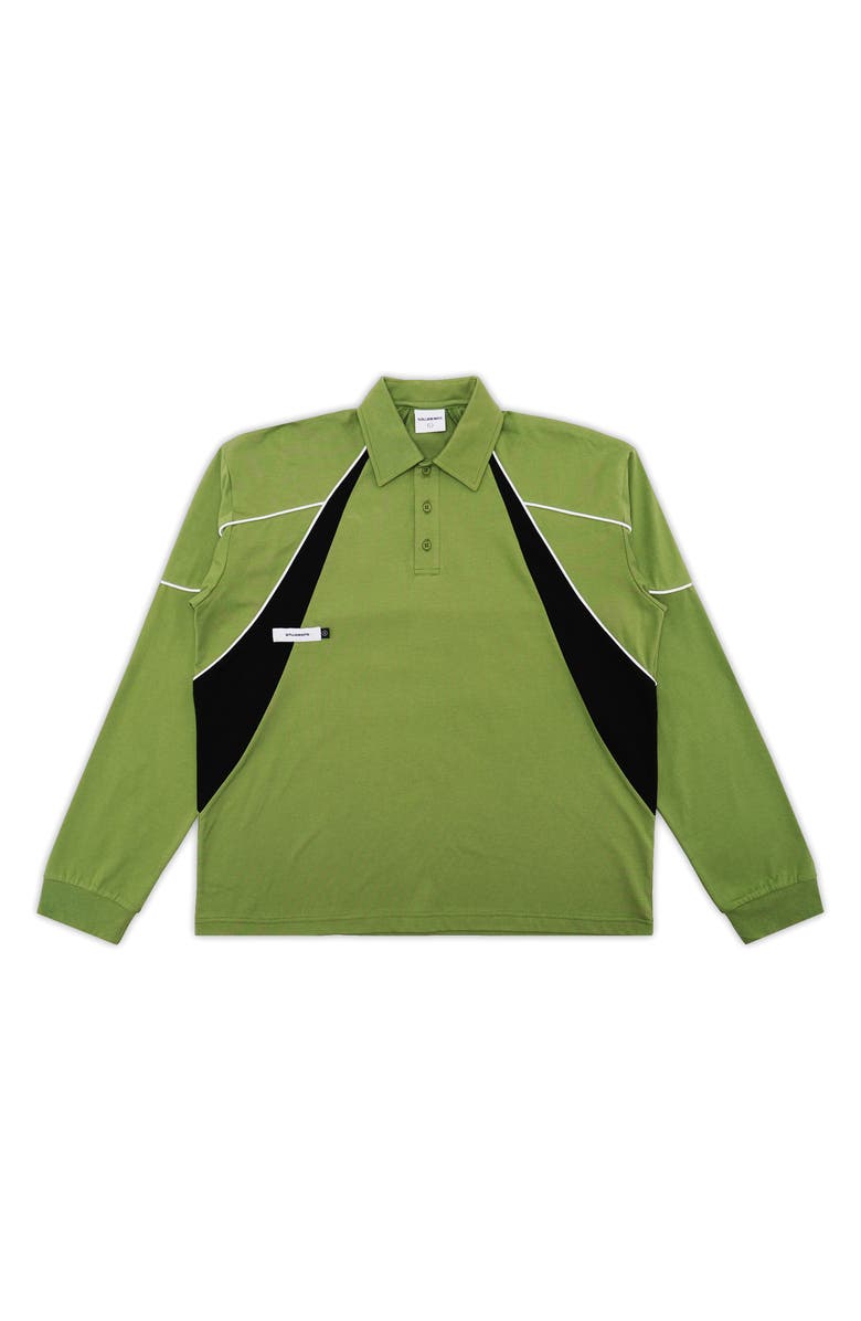 STUDENTS Captain Colorblock Long Sleeve Cotton Polo Shirt, Main, color, Moss