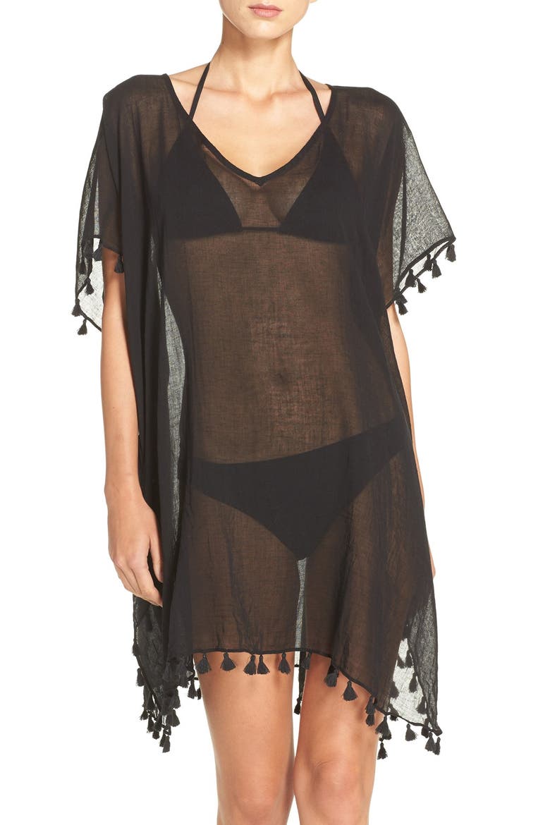 'Amnesia' Cotton Gauze Cover-Up Caftan, Main, color, BLACK