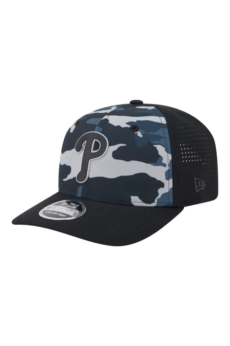 Men's New Era Black Philadelphia Phillies Tonal Camo 9SEVENTY Stretch-Snap Hat, Main, color, Black