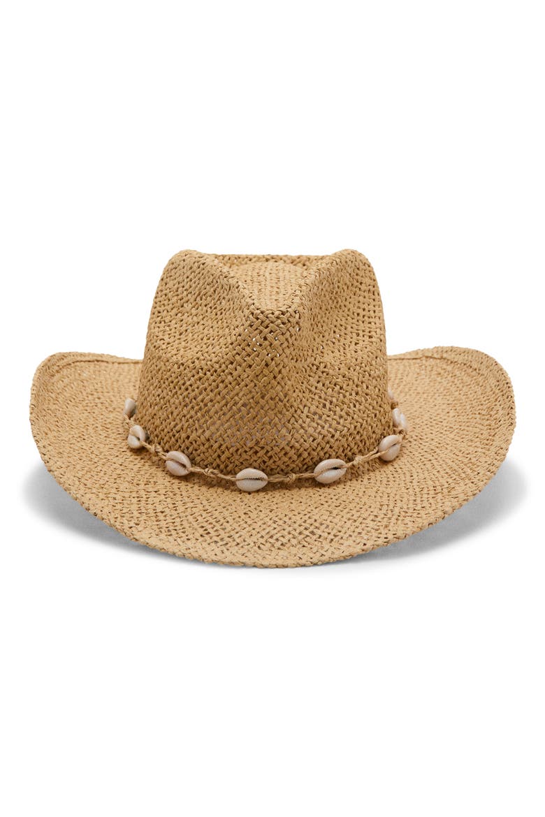 Straw Hat with Shells, Main, color, BEIGE