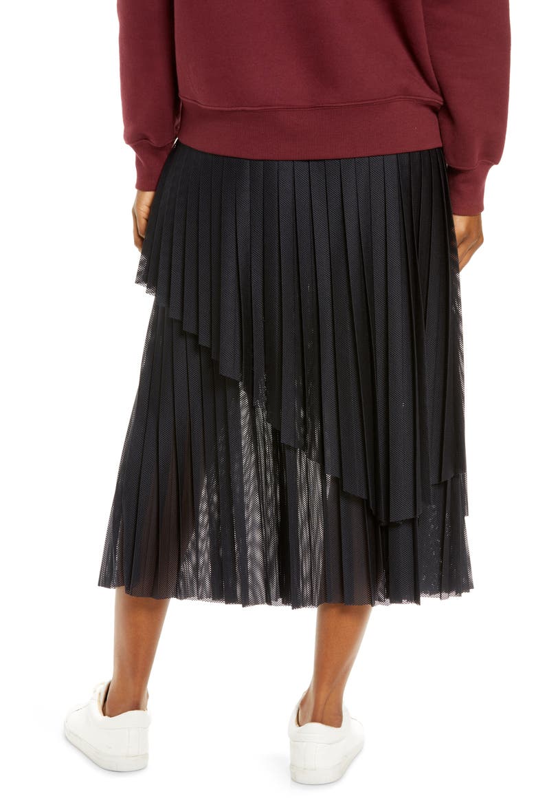 Mesh Overlay Pleated Skirt, Alternate, color, BLACK