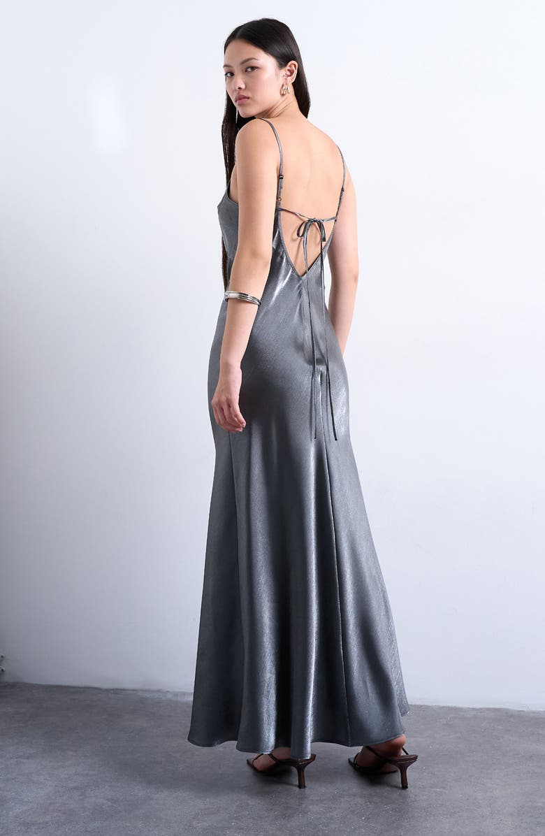 Topshop Metallic Tie Back Maxi Dress, Alternate, color,