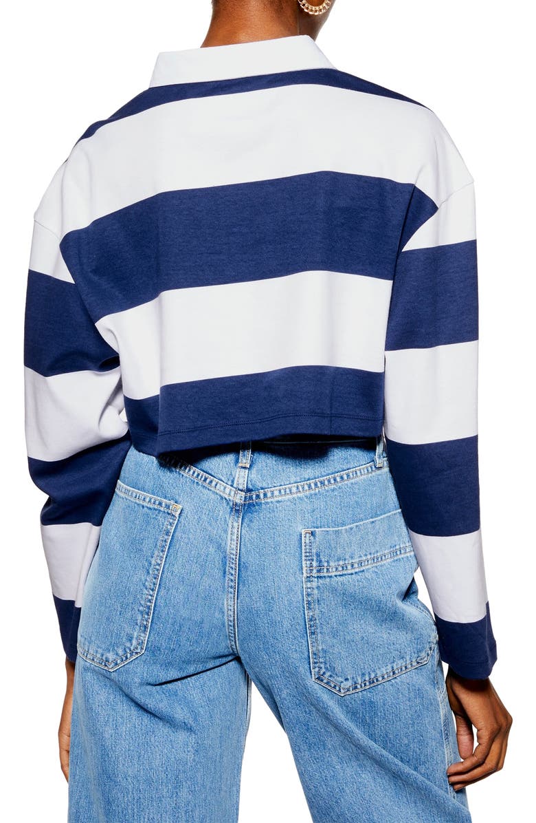 Topshop Nice Try Rugby Polo Crop Top, Alternate, color, Navy Blue Multi