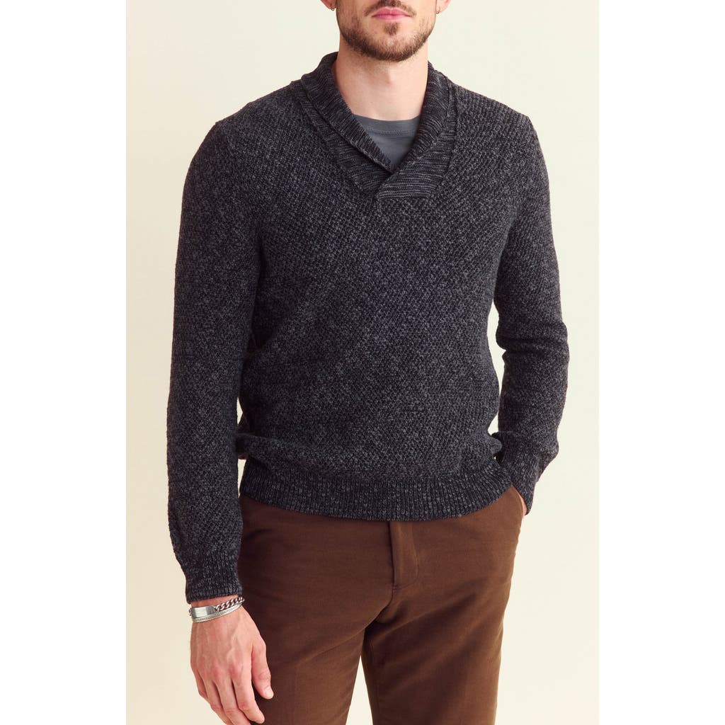 Billy Reid Marled Cotton Shawl Collar Sweater in Charcoal Multi