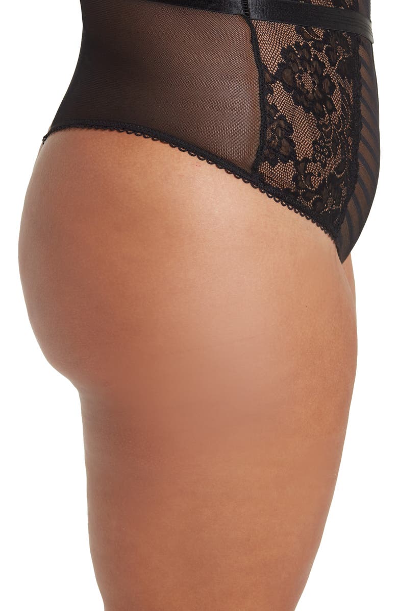 SECRET LACE Shadow Stripe Lace Sexy Bodysuit, Alternate, color, 