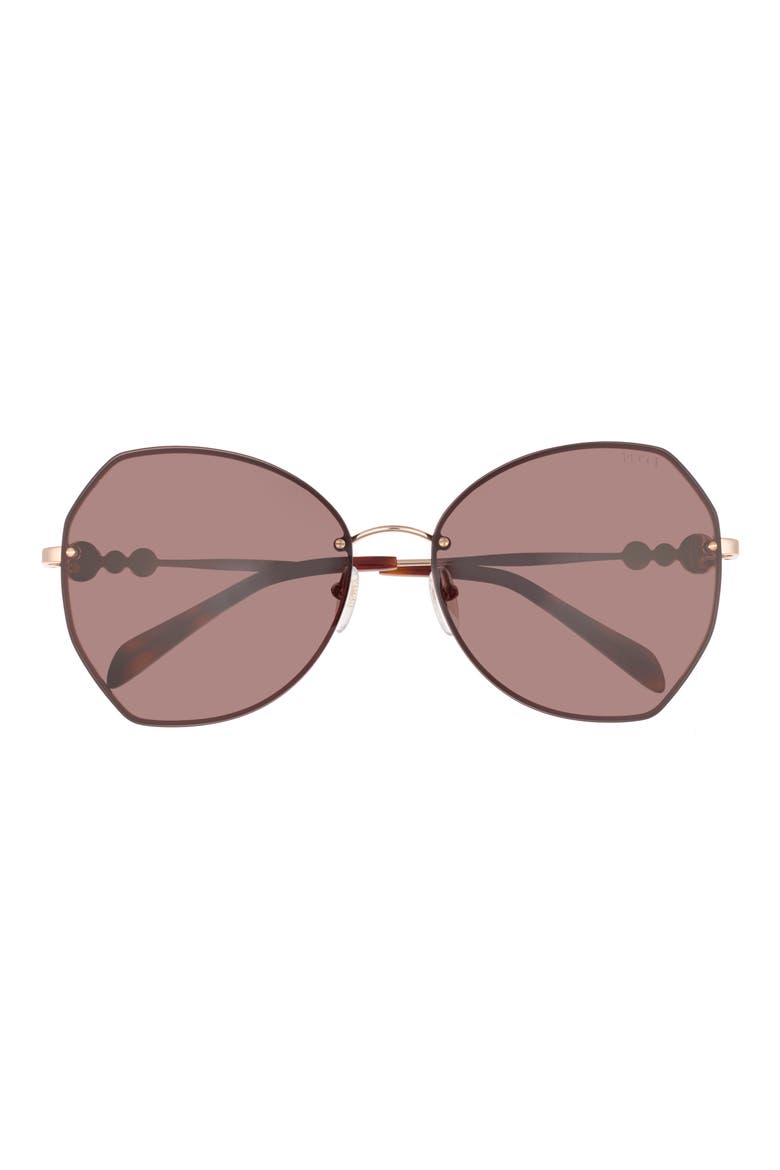 61mm Geometric Sunglasses, Main, color, SHINY ROSE GOLD / BROWN