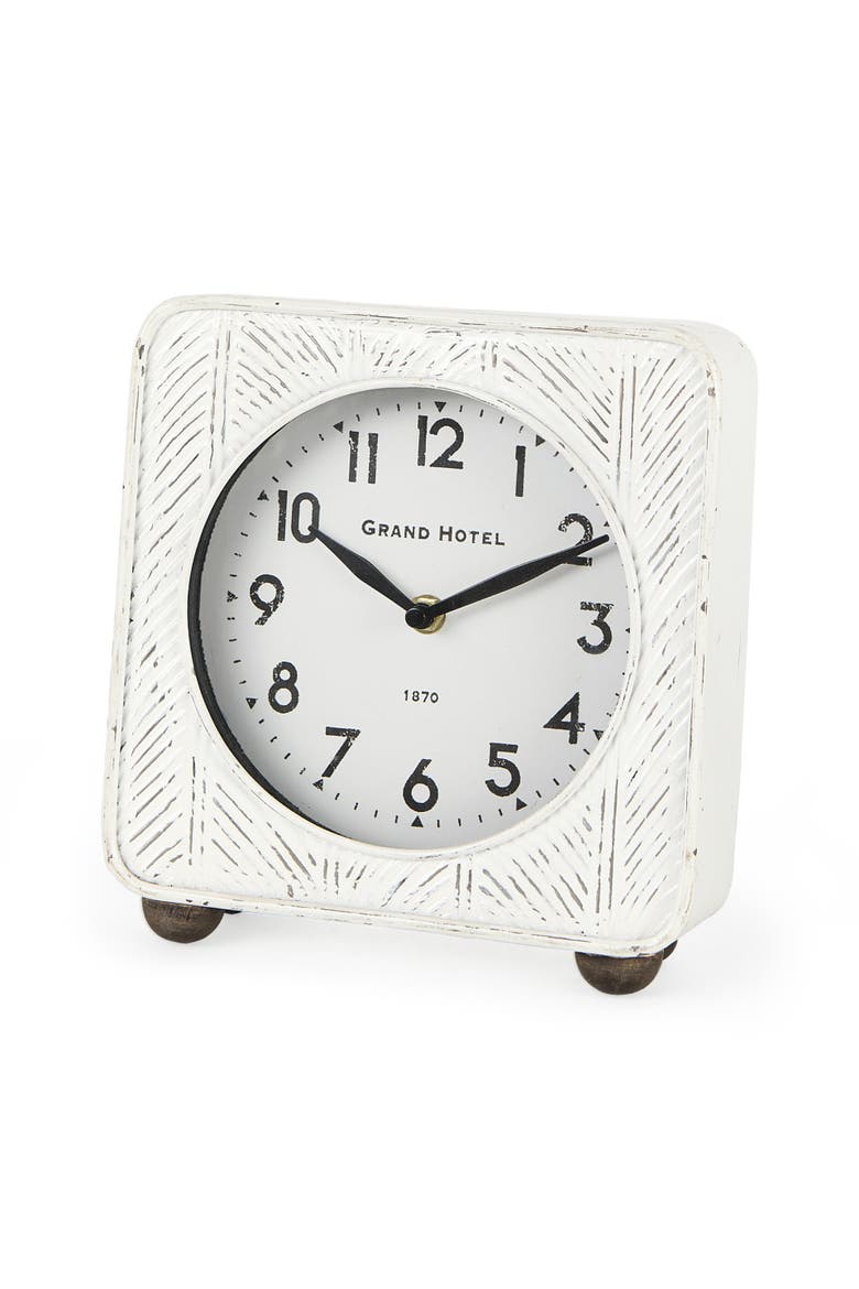 Karl Rustic Iron Rounded Square Table Clock, Main, color, White