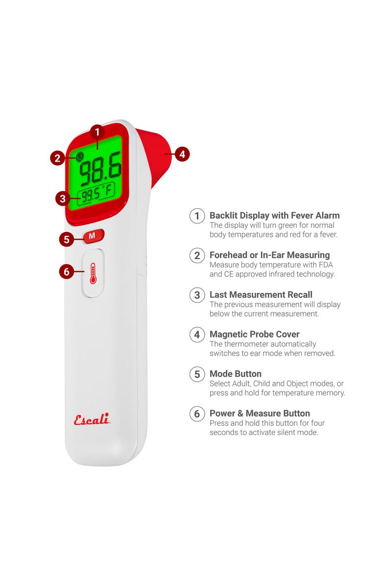 ESCALI Ear and Forehead Thermometer, Alternate, color, White / Red