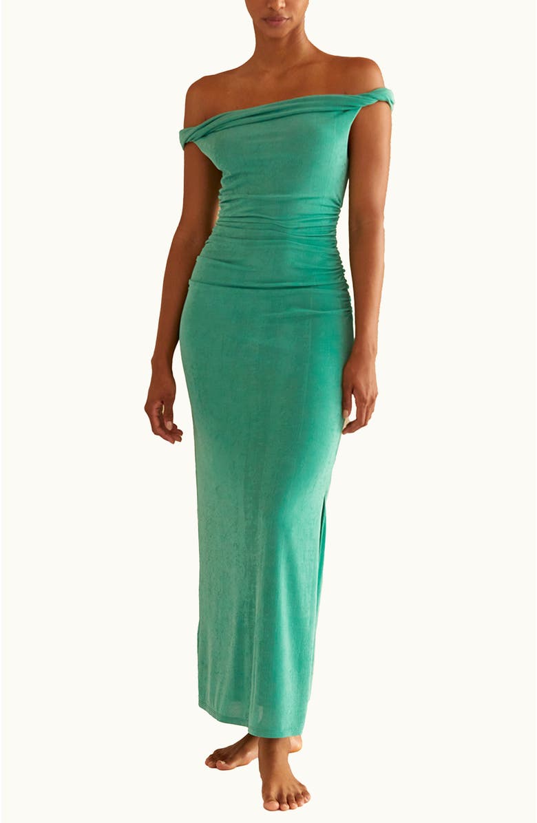 CRESCENT Off Shoulder Slinky Knit Maxi Dress, Main, color, 