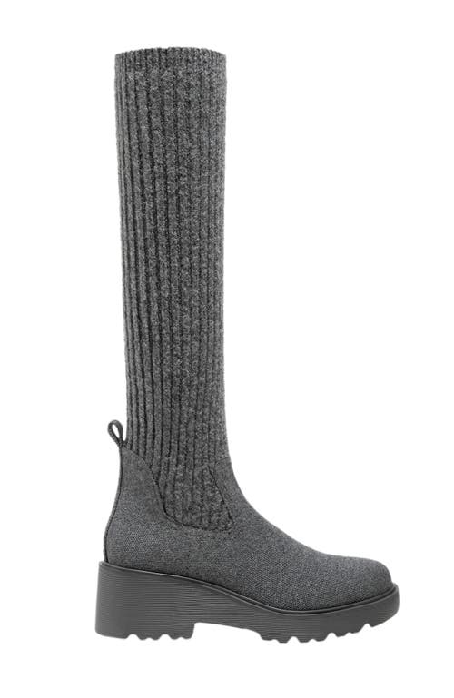 Vivaia Round-toe Knee-high Platform Chunky Wool Wedge Boots In Gray