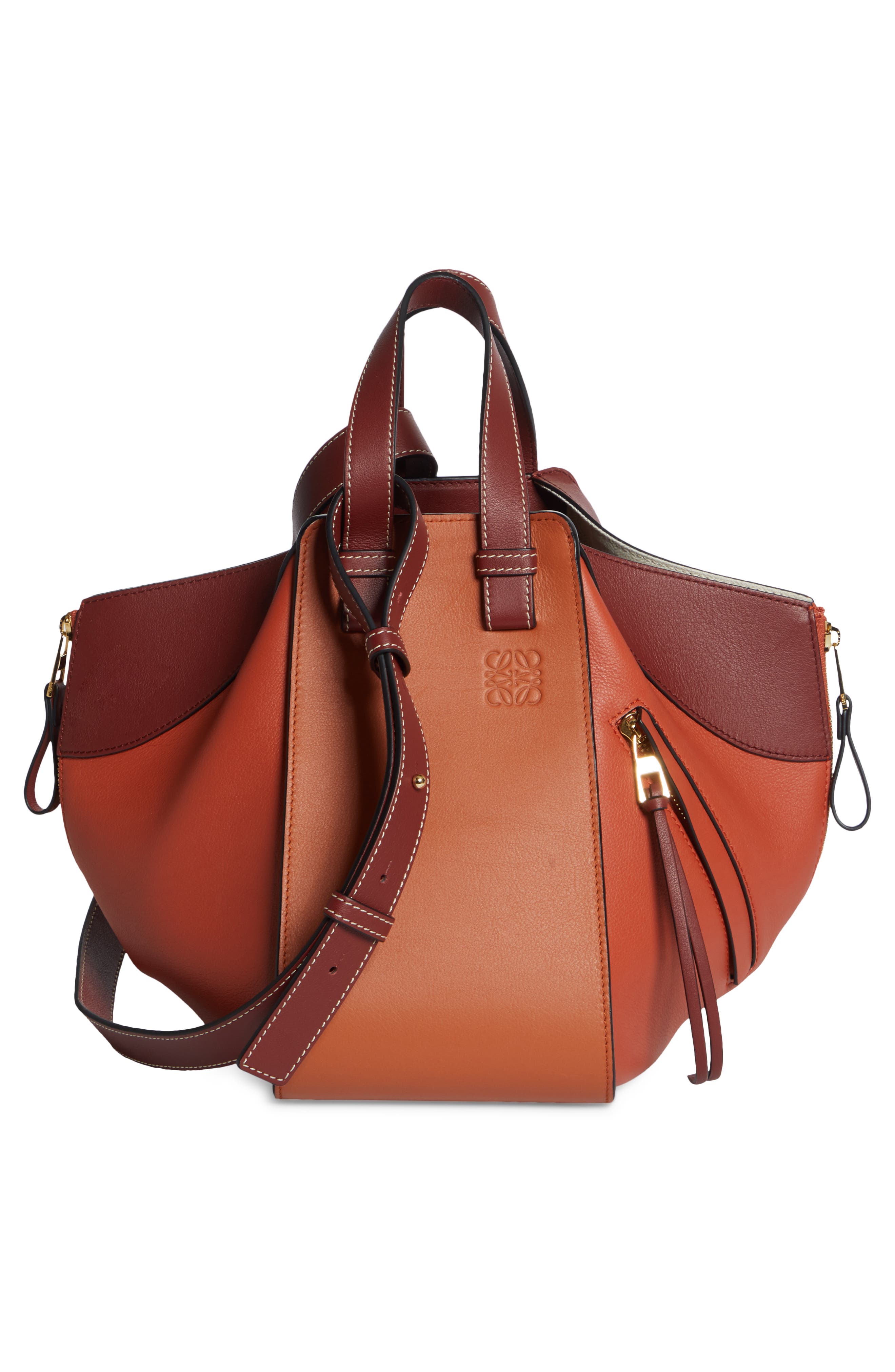 Small Hammock Colorblock Leather Hobo, Alternate, color, SPICE ORANGE/PUMPKIN