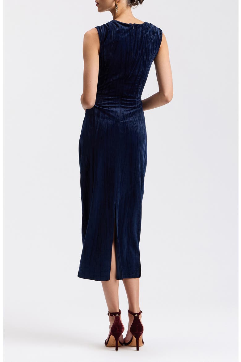 Asymmetric Stretch Velvet Midi Dress, Alternate, color, NAVY