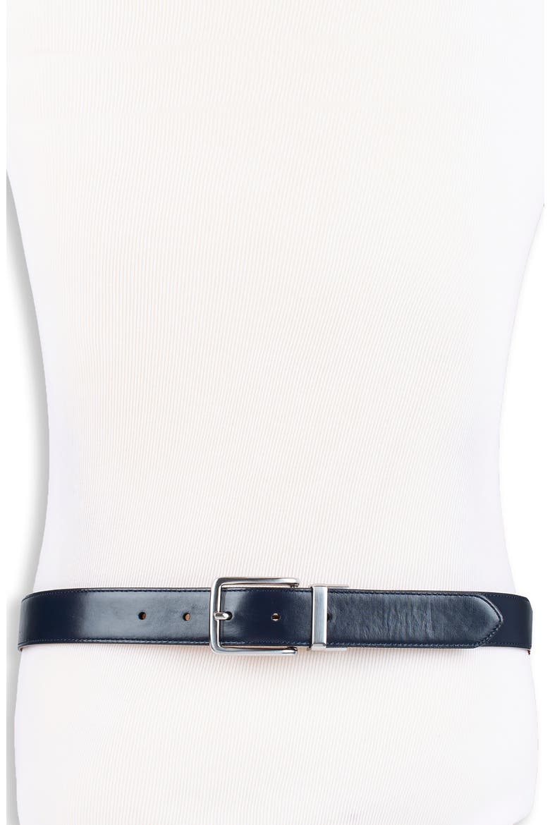Reversible Feather Edge Leather Belt, Alternate, color, COGNAC/ NAVY