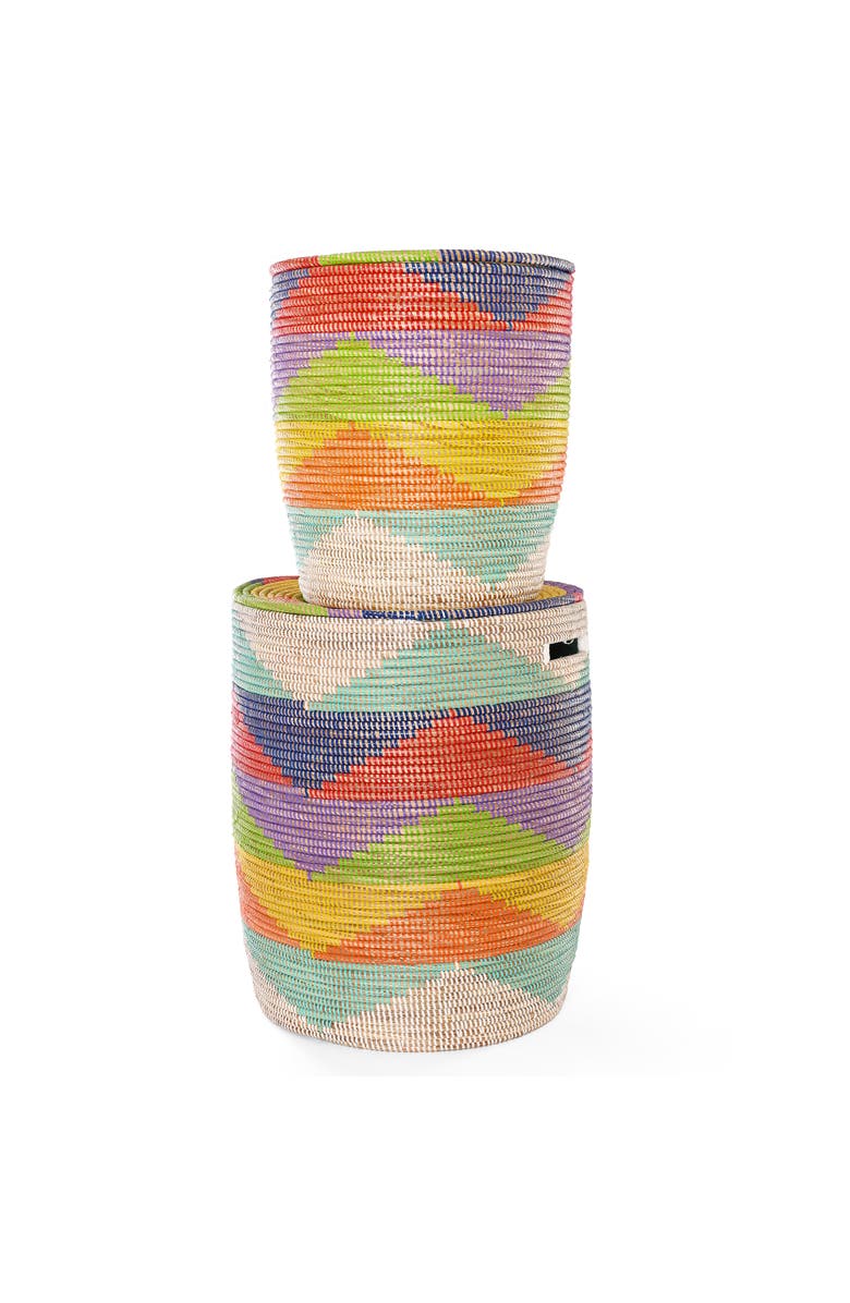 African Modern Set of Two Rainbow Mountains Flat Lidded Hampers, Alternate, color, Rainbow