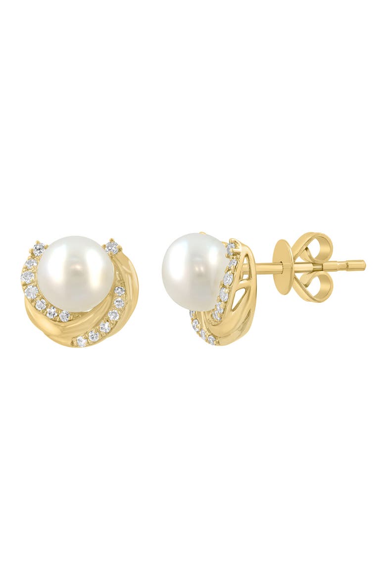 Diamond & Freshwater Pearl Stud Earrings, Alternate, color, WHITE