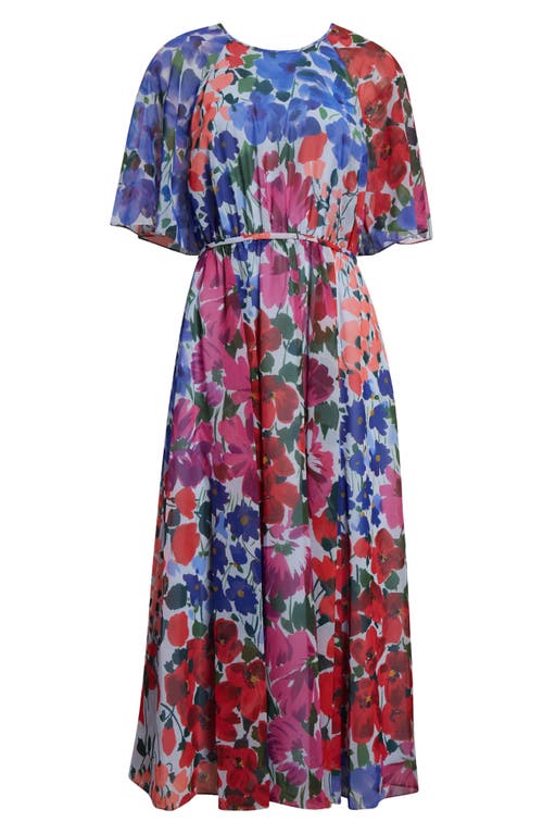 Carolina Herrera Floral Print Chiffon Midi Dress In Celeste Multi