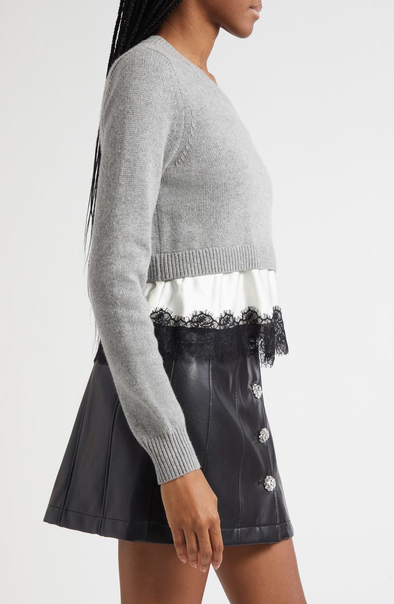 Cinq à Sept Zyla Mixed Media Sweater, Alternate, color, Heather Grey/ Ivory/ Black