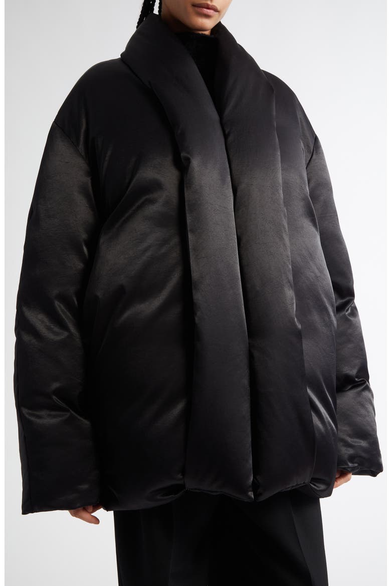Satin Puffer Jacket, Alternate, color, BLACK